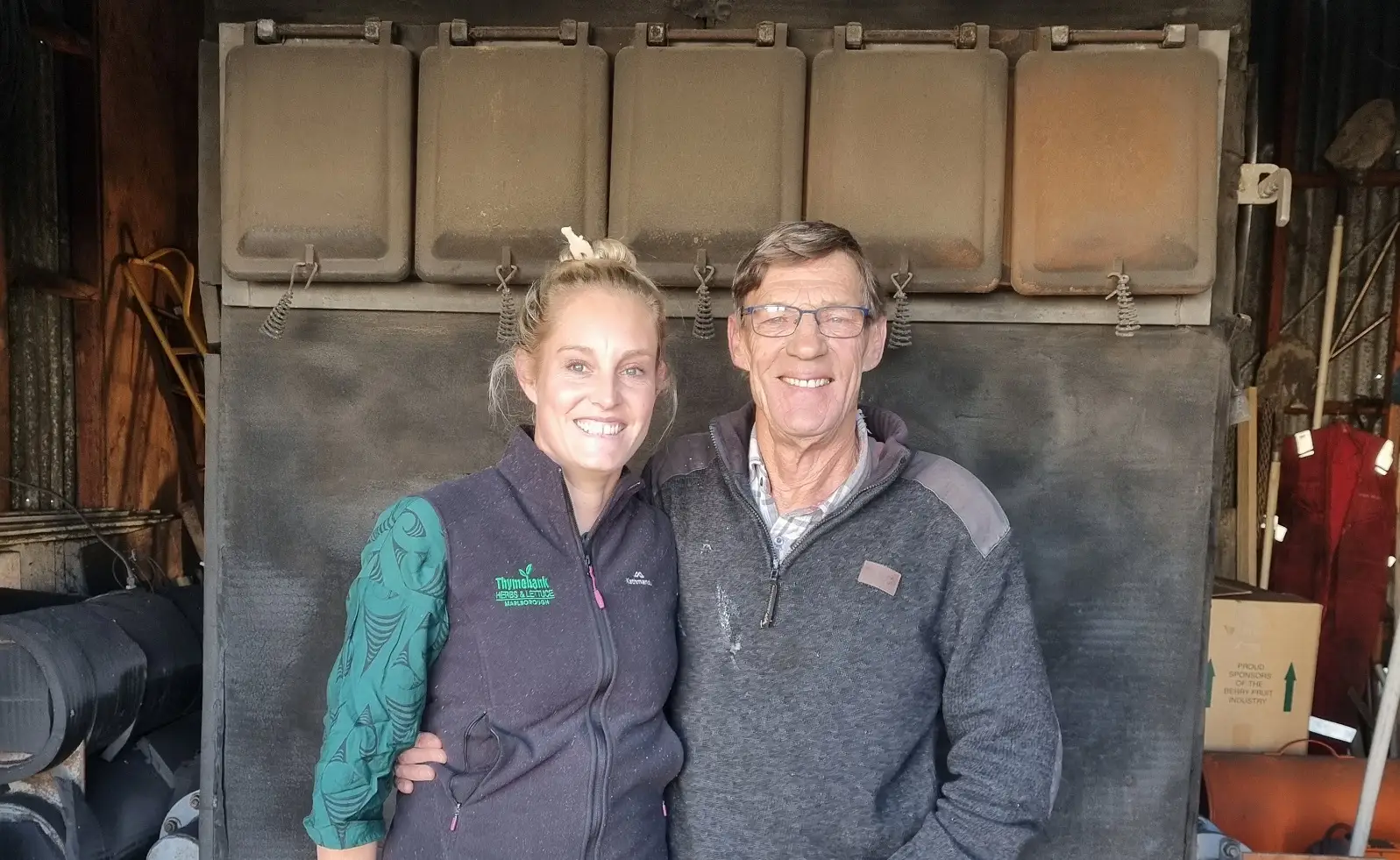 Thymebank owner Leanne Roberts and her father, Marc Roberts, stand in front of the boiler..