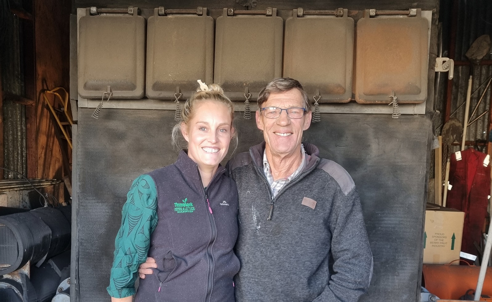 Thymebank owner Leanne Roberts and her father, Marc Roberts, stand in front of the boiler..