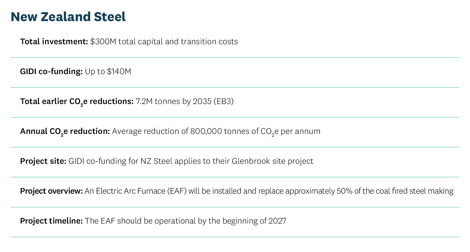 Infographic includes NZ Steel project details.